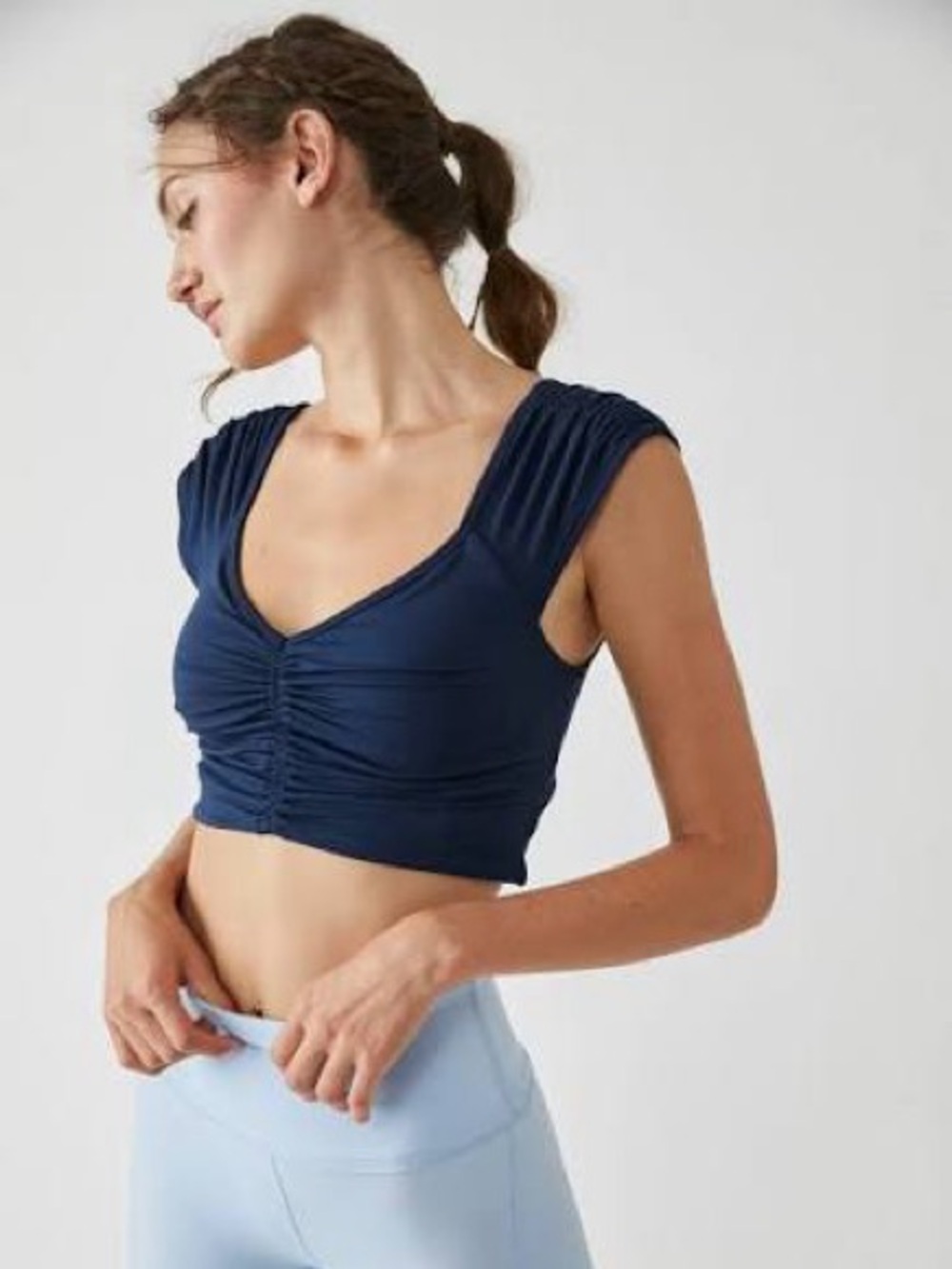 Free People Movement Breathe Deeper Crop Tank in Navy, Size Medium